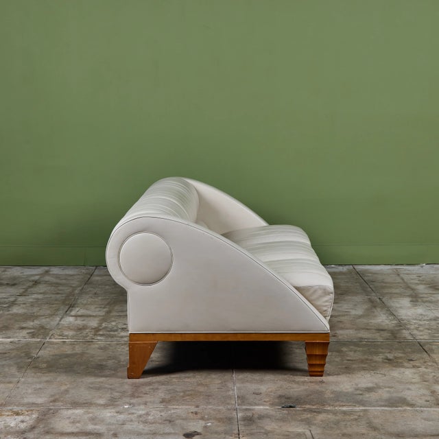 Wood Leon Krier Aries Leather Sofa for Giogetti For Sale - Image 7 of 18