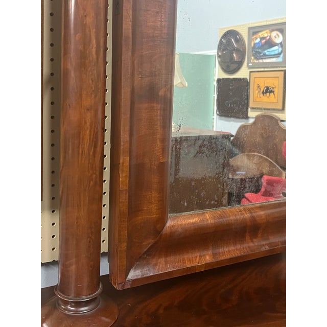 19th Century Antique Empire Flame Mahogany Dresser With Mirror For Sale - Image 11 of 11