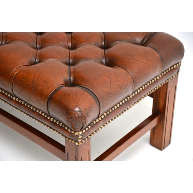 Brown Antique Georgian Leather Bench, 1950s For Sale - Image 8 of 9