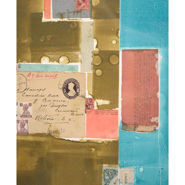 Blue "Application of the Laws" Chine Colle Watercolor With Found Object Collage by Michael Pauker For Sale - Image 8 of 15