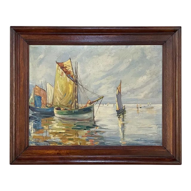Antique Framed Oil Painting on Canvas by E. Halleux Dated 1940 For Sale
