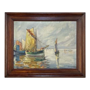 Antique Framed Oil Painting on Canvas by E. Halleux Dated 1940