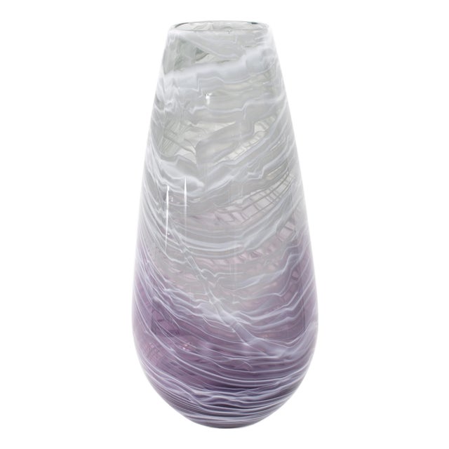 Swirled Smoke and Aubergine Torpedo Glass Vase- Tall For Sale