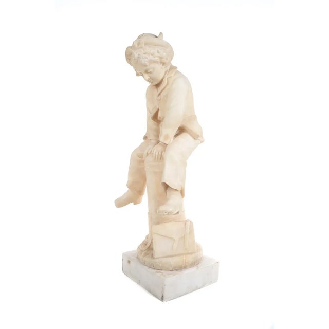 Sculpture Materials 19th Century Italian Alabaster Sculpture of Boy Jumping a Post, Signed, by Grossi For Sale - Image 7 of 9