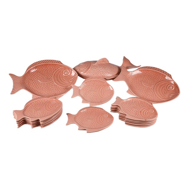 Salmon Colored Plates, Set of 15 For Sale