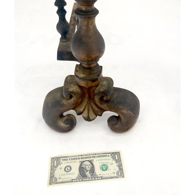 Brass Pair of Large & Heavy Brass 23" Tall Ball Shape End Irons c.1900s For Sale - Image 8 of 9