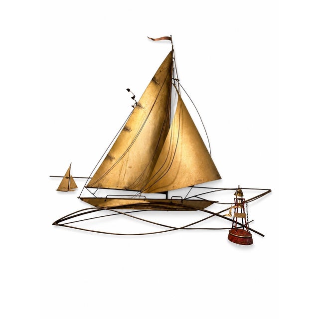 Vintage Curtis Jere/Artisan House Signed 1977 Brass Sailboat & Buoy Wall Sculpture For Sale In New York - Image 6 of 7