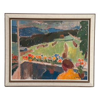 John Hedman, Balcony View, 1960s, Oil on Panel, Framed For Sale
