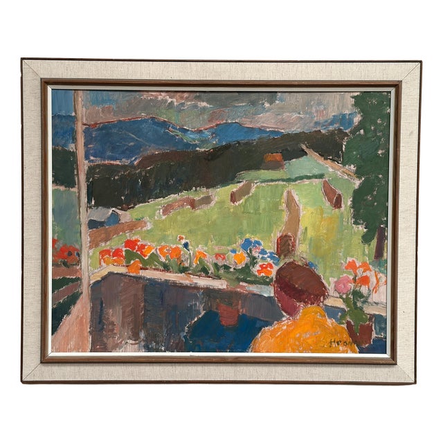John Hedman, Balcony View, 1960s, Oil on Panel, Framed For Sale