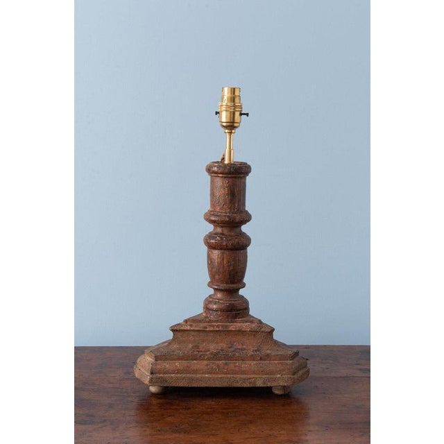 18th Century French Turned Wood Candlestick Table Lamp For Sale - Image 9 of 11