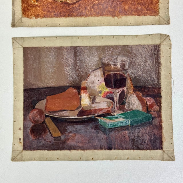 Early 20th Century Early 20th Century Stupendous Set of 2 Vintage Unstretched Oil/Canvas Still Life's of Fruit Bread & Wine For Sale - Image 5 of 9