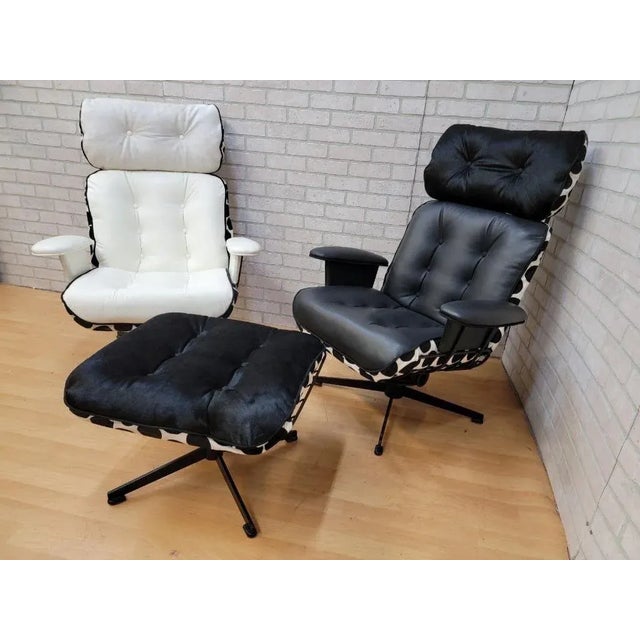 Metal MCM Homecrest Black Wire 2 Swivel Lounges, Loveseat and Ottoman Newly Reupholstered For Sale - Image 7 of 11