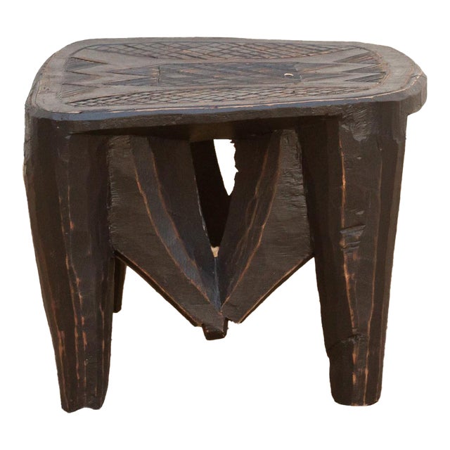 Slate Gray Painted Nupe Stool For Sale