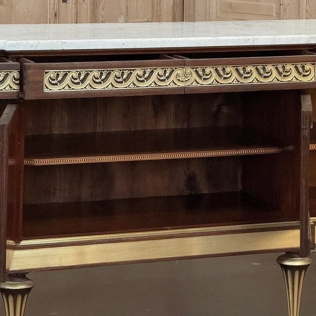 Grand Antique French Louis XVI Mahogany Marble Top Buffet a l'Etrusque For Sale - Image 15 of 18