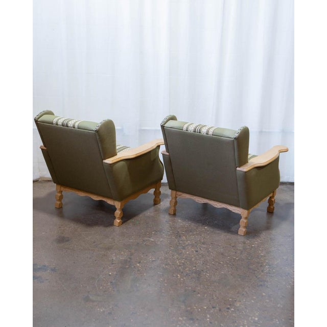 Pair of Attributed to Henning Kjærnulf Danish Oak Lounge Chairs With Ottoman, C. 1960s For Sale - Image 10 of 18