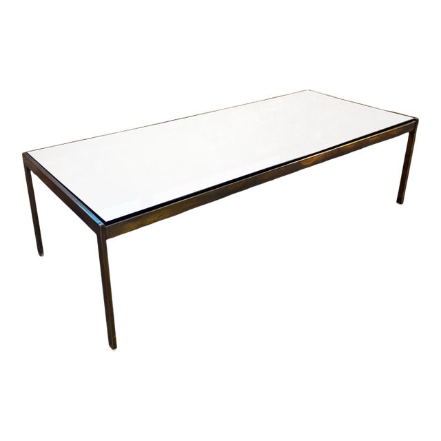 Late 20th Century Brushed Bronze Coffee Table With Smoky Glass Top For Sale