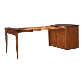 Saginaw Extendomatic Mid-Century Walnut Convertible Dining Table Cabinet For Sale