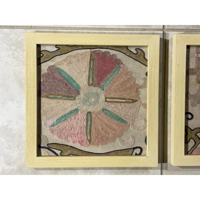 Set of Four 19 Century Antique Silk Suzani Wall Hanging For Sale In Miami - Image 6 of 12