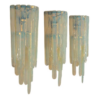 Large LP 242 Wall Lights in Opaline by Carlo Nason for Mazzega, 1970s, Set of 3 For Sale