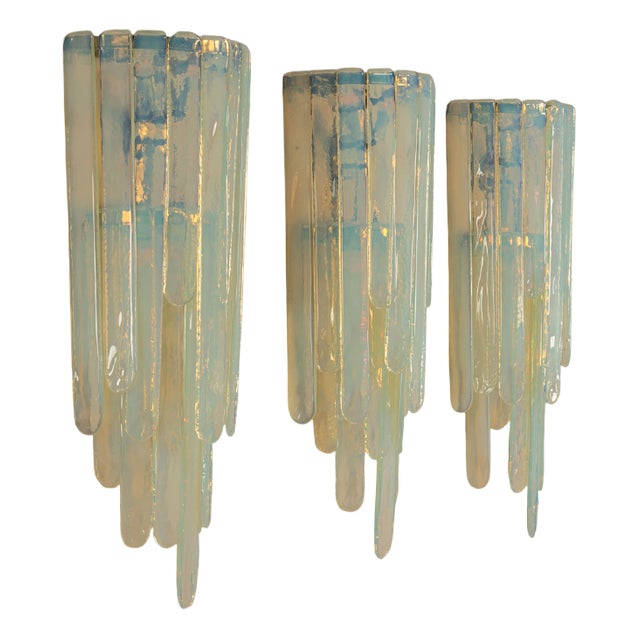 Large LP 242 Wall Lights in Opaline by Carlo Nason for Mazzega, 1970s, Set of 3 For Sale