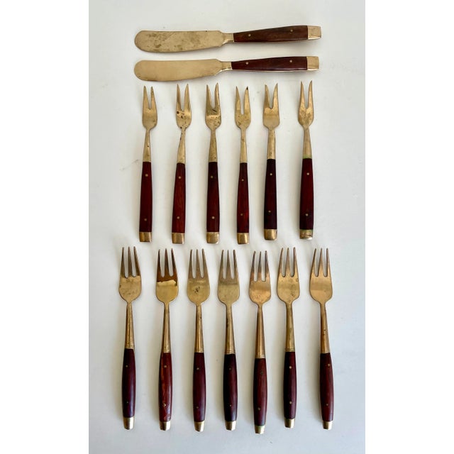 Vintage Thailand Rosewood Appetizer Utensil Set - Set of 15 For Sale In Los Angeles - Image 6 of 6