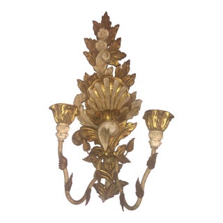 Vintage 1950s Italian Gilded and Painted Wood Candelabra For Sale