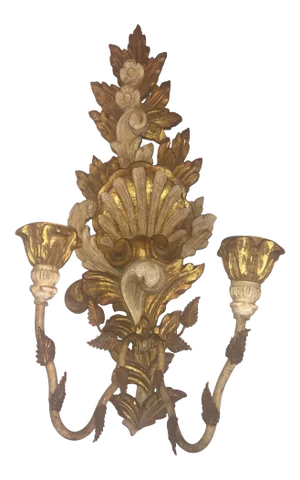 Vintage 1950s Italian Gilded and Painted Wood Candelabra