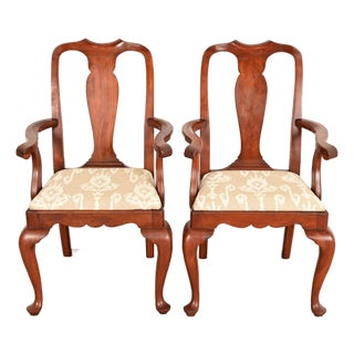 Henkel Harris Queen Anne Solid Cherry Wood Armchairs | Pair For Sale