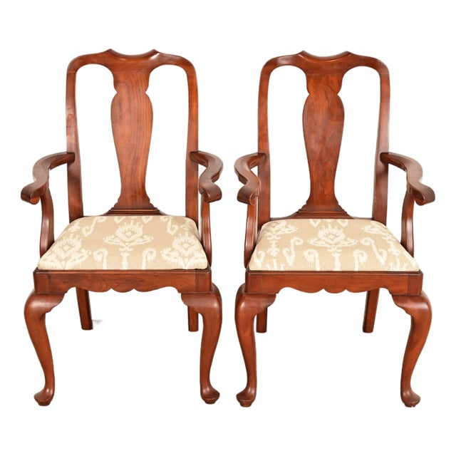 Henkel Harris Queen Anne Solid Cherry Wood Armchairs | Pair For Sale
