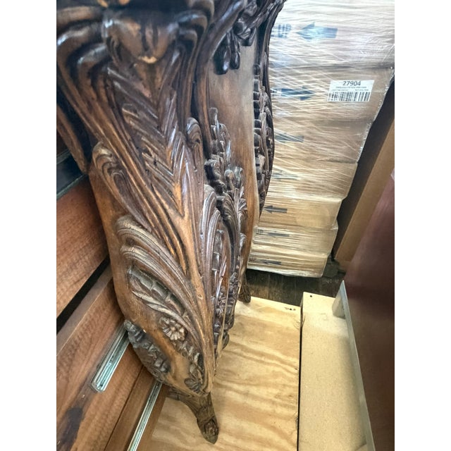 Antique Carved Bombe Chest – Ornate Rococo‑Style Dresser With Curved Front & Floral Relief For Sale In Chicago - Image 6 of 12