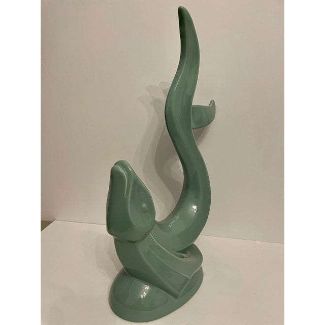 Vintage Haeger Aqua Green Ceramic Flying Fish Statue For Sale - Image 10 of 13
