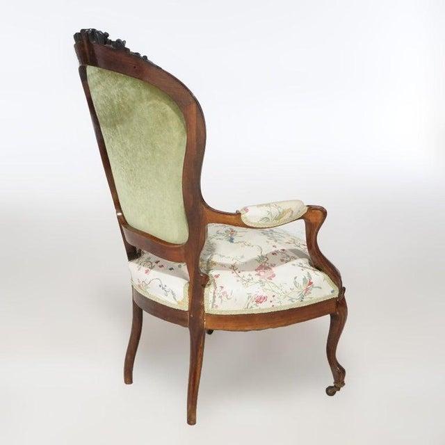 Antique Pair Victorian Carved Rosewood Parlor Arm Chairs, Circa 1890 For Sale - Image 9 of 18