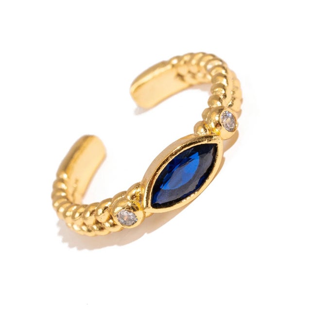 Sapphire Teardrop Gemstone Adjustable Gold Ring, Size 8 For Sale - Image 4 of 9