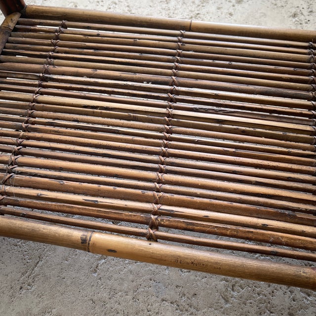 Brown Mid 20th Century Rattan and Bamboo Condole Table For Sale - Image 8 of 10