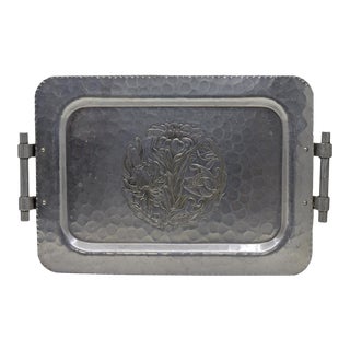 Vintage Aluminum Tray With Lily Design For Sale