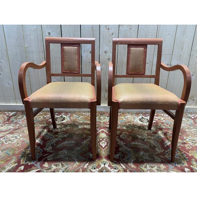 Brown Bridge Armchaits in Striped Terracotta Fabric, Set of 2 For Sale - Image 8 of 8
