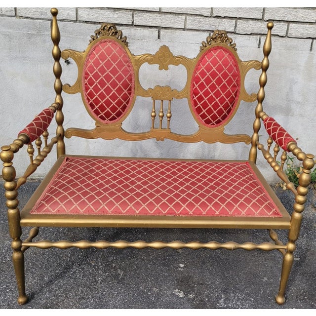 Mid 20th Century Mid 20th Century Antique Victorian Gilded Window Bench, Loveseat, New Upholstery For Sale - Image 5 of 12