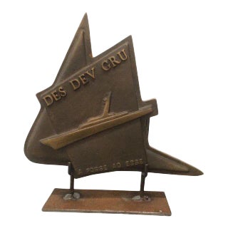 French Bronze Ship Emblem on Stand For Sale
