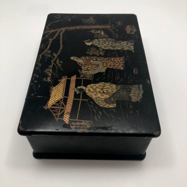 Antique Japanese Lacquered Papier Mache Box With Scholars in Landscape Chairish