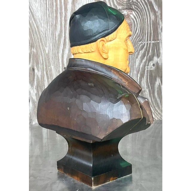 Wood Vintage Boho Carved Wood Bust of Man For Sale - Image 7 of 8