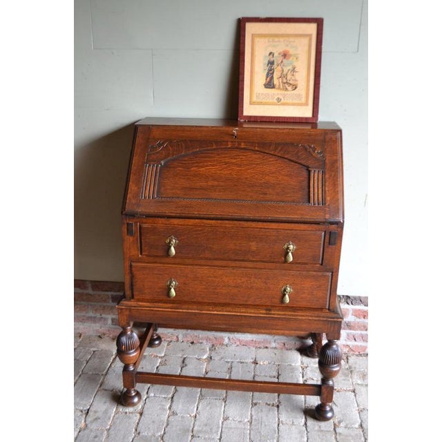 Antique Oak Ladies Secretaire For Sale - Image 3 of 13