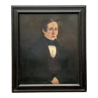 Vintage Boho Original Oil Portrait on Canvas For Sale