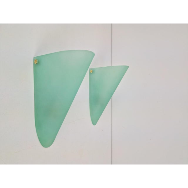 Vintage Triangular Conical Wall Sconces in Green Frosted Glass, 1990s, Set of 2 For Sale - Image 15 of 15