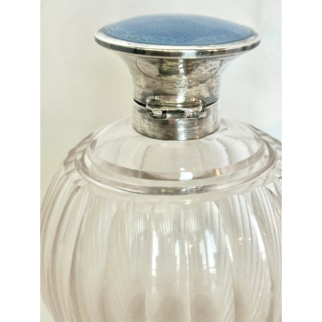 Pair of Antique Henry Clifford Davis Sterling Silver & Blue Guilloche Enamel Vanity Bottles, Birmingham 1919 For Sale - Image 12 of 17