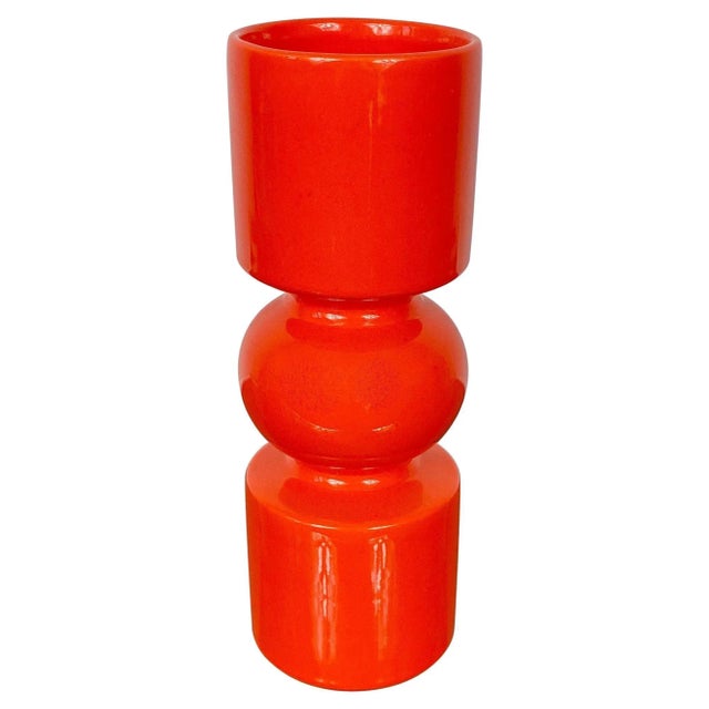 Orange Spanish Orange Ceramic & Pine Vase from Sicart, Italy, 1970s For Sale - Image 8 of 8