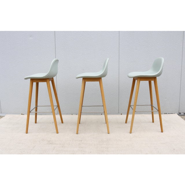 Danish Modern Iskos-Berlin for Muuto Fiber Bar Stools Oak Wood Base - Set of 3 For Sale - Image 11 of 18
