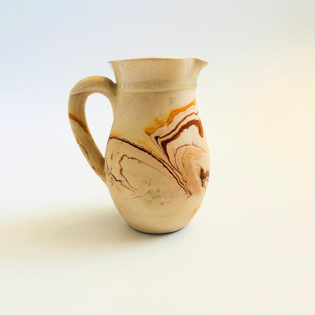 Contemporary Nemadji Pottery Pitcher - Orange Swirls For Sale - Image 3 of 8