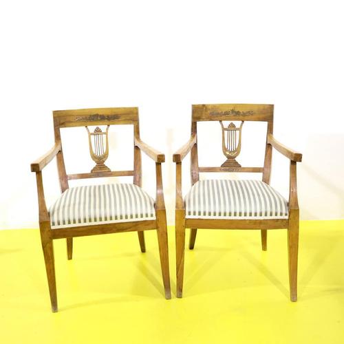 Empire Walnut Armchairs with Lyre Back, Set of 2 For Sale - Image 12 of 12