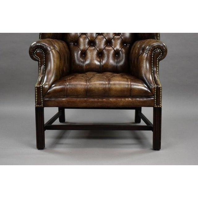 Antique Hand-Dyed Leather Wing Back Armchair, 1920 For Sale - Image 6 of 10