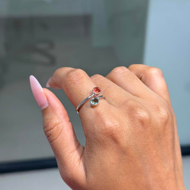 Not Yet Made - Made To Order 14k Gold Modern Toi Et Moi Natural Multi Sapphire Open Bypass Ring Size 8 For Sale - Image 5 of 14